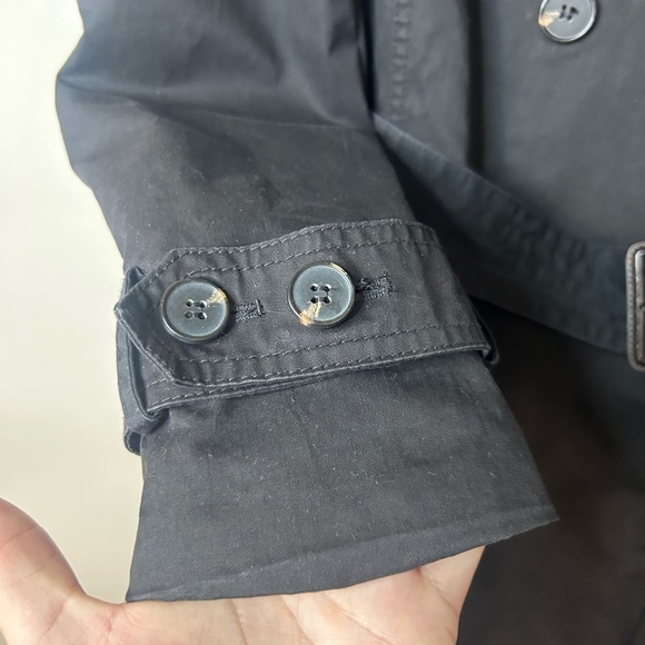 ZARA Basic, size M, long black trench coat, belt, pockets, button up front - Picture 3 of 12